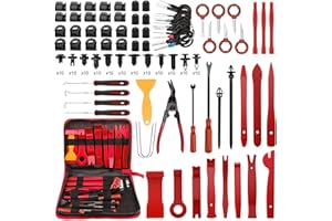 KAOLALI 330 Piezas Herramientas Kit Desmontar Coche, Herramientas Desmontaje Coche, Coche Interior Herramientas de Eliminación, con Clips Retenedores de Coche y Palanca de Plástico, Rojo