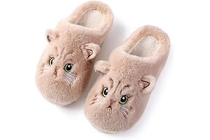 Puimentiua Mignon Chat Pantoufle Femme, Hiver Dessin Animé Chaussons Pantoufles Chat Femme Confortable AntidéRapant Chaussons Homme Fourrure Mules Pantoufles