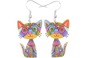 LONYOO Acrylique Chaton Boucles d’oreilles Chat Pendantes Anime Bijoux de Chat Cadeaux Femmes Filles Charms