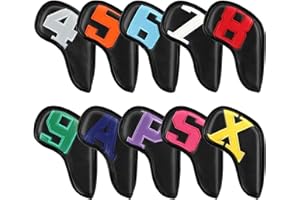 Brynnl Golf Head Covers, 10Pcs Leather Golf Iron Head Covers Sets with Big Colorful Number and Magic Tape, Long Neck Golf Club Head Covers for Most Brand Golf Iron Sets, Golf Wedges