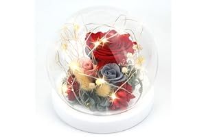 Kylin Glory Forever Flowers Real Eternal Roses Preserved Flowers Gift with LED Mood Lights for Valentine's Day Birthday Anniversary, Elegant Present for Girlfriend Wife Mom Women (Lucky Red)