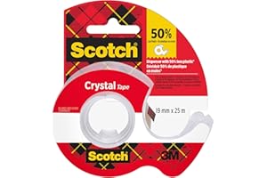 Scotch Crystal Ruban Adhésif Transparent, 1 Rouleau sur le Dévidoir Manuel 19 mm x 25 m - Ruban Adhésif Transparent à Usage Général pour l'Ecole, la Maison et le Bureau