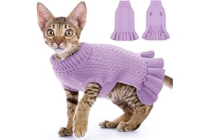 ALAGIRLS Pull à col roulé en Tricot pour Chien de très Petite Taille, Pull de Noël Mignon pour Chat, Tasse à thé pour Chien, Chihuahua, Nounours Sphynx, Manteau Chaud d'hiver, Violet, Taille XS