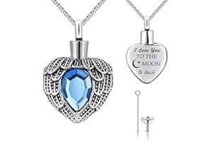 MUERDOU Urn Necklaces for Ashes Angel Wing Birthstone Charm Heart Cremation Jewelry Keepsake Holder Memorial Necklace Pendant