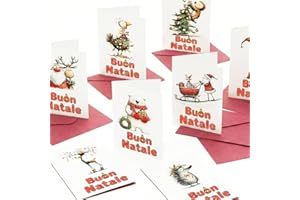 Bear and Bee Set di 30 biglietti natalizi italiani in formato A6 con buste rosse – Biglietti festivi per gli auguri natalizi