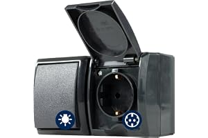 REV AquaForm, ljusströmbrytare med uttag, IP44, tvåpolig, ytmonterad