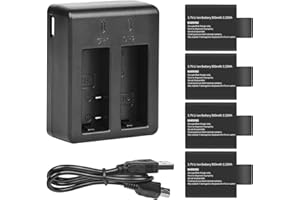 SHOOT Kit batteria di ricambio con doppio caricatore 3.7V 900mAh, batterie agli ioni di litio compatibile con dispositivi Action Camera modelli SJCAM SJ4000, SJ5000, SJ6000, M10