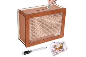 AFANEEP Salvadanaio in Legno, Salvadanaio Conta Soldi, Salvadanaio Riutilizzabile, Salvadanaio con Obiettivo di Risparmio e Numeri da Spuntare, Salvadanaio per Bambini e Adulti (€2000)