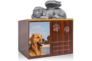 CITYJOY Pet Urns for Dog Cat Ashes, Large Acrylic Funeral Cremation Urns with Photo Frame & Ashes Bag, Memorial Keepsake Memory Box with Black Flannel as Lining, Loss Pet Memorial Remembrance Gift