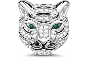GNOCE Tiger Wolf Charms for Bracelet 925 Sterling Silver Animal Head Bead Lion Charms For Women Men Girls Boys Necklace Jewelry Gifts