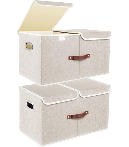 Bagnizer Opbergmanden met deksels, opvouwbare 3 stuks opvouwbare kledingkastopbergdozen, lichtgewicht opbergdoos, stof voor organiseren, grote doos, slaapkamer, kantoor, grijs, 37 x 24 x 24 cm