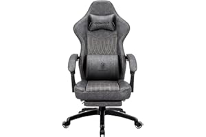 Dowinx Gaming Chair for Adults - Recliner Armchair with Massage Lumbar Support, Swivel, Ergonomic Gaming Chair with Footrest, Office Chair PU Leather Grey