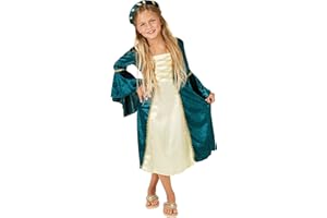 dressforfun Mädchenkostüm Burgprinzessin | langes Kleid | mit goldfarbenen Zierborten versehen | Inkl. Haarband (9-10 Jahre | No. 300976)