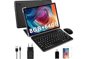 DMOAO Android 12 Tablet 10 Pulgadas con 5G WiFi, HD Tablets 2 en 1 con Teclado y Ratón y Funda, 4GB RAM(Ampliable hasta 8 GB) +64GB ROM (TF 1TB), 8 Cores 2.0 GHz, Bluetooth 5.0, 6000 mAh, Negro Tablet