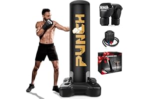 JUOIFIP Standing Punching Bag for Adults, Heavy Bag with Stand Boxing Training Equipment with MMA Gloves and Pump, Kicking Bag for Home Gym Workout Muay Thai Fitness