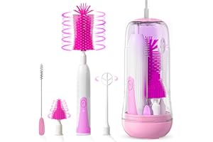 FALUCKYY Baby Bottle Brush Set，6 in 1 Bottle Brush Baby，Portable Electric Bottle Brush， Multifunction Baby Bottle Cleaner Brush(Purple)