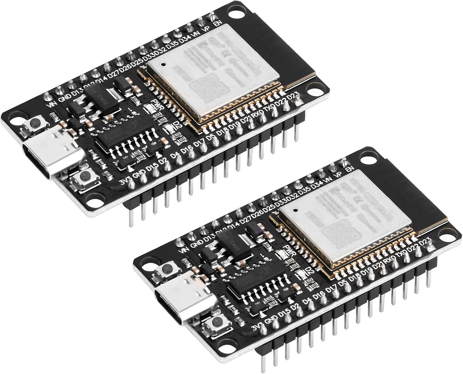 2 pièces ESP32 USB C avec puce CH340 ESP32 NodeMCU ESP32 WROOM 32 carte de développement ESP-WROOM-32, 2,4 GHz WiFi + microcontrôleur Bluetooth