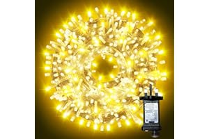 ARKOCHIC 35M Outdoor Christmas Lights, 300 LED Warm White Christmas Tree Lights, IP65 Waterproof Fairy Light Plug in 8 Modes Memory Linkable Cluster Light Indoor Outside Decorations/Garden(No Remote)