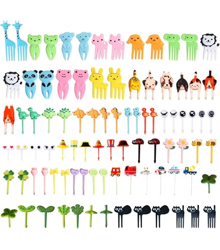 28 Fourchettes à Fruits Animaux Mignons - Cure-Dents Réutilisables Pour Bento, Fruits Et Gâteaux (Couleurs Aléatoires)