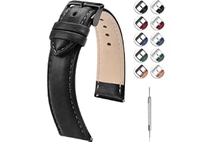 Fullmosa 22 mm klockarmband, läderarmband, ersättningsband, utbytbart klockarmband för herr och dam, 22 mm, svart + svart spä