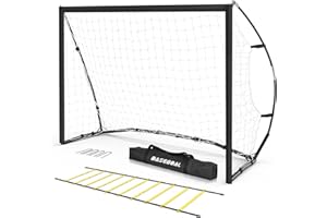 BASEGOAL Porte da Calcio Portatili, Porta Calcio per Giardino con Borsa & Scala di Agilità, Allenamento Giovanile Pieghevole in Fibra di Vetro (182x120/243x152/365x182cm)