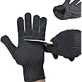 TASLAR 1 Pair Cut Resistant Gloves Anti-Vibration Anti Cut Gloves Heat Resistant Kint Safety Work Gloves High Performance Level 5 Protection, Food Grade BBQ, Fireplace,and Grilling (Black)