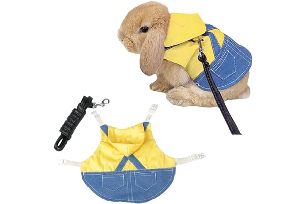 Harnais Lapin Réglable, Harnais de Costume Ajustable pour Petits Animaux Lapin Chats Cochons d'Inde (M, Jaune)
