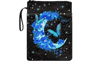 Wanyint Book Sleeve Washable Book Protector Cover with Zipper and Front Pocket Book Cover for Teacher Reader, 11.4’’ x 8.7’’, Butterfly Flower Moon Blue