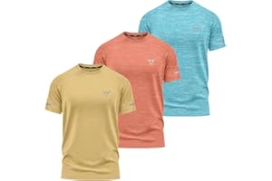 TORO ACTIVA Pack of 3 Mens Short Sleeve T-Shirts Workout Athletic Fit Moisture Wicking Fast Drying Sports T-Shirts S-2XL