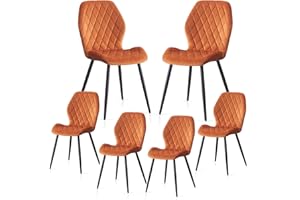 Weegstok Velvet Dining Chairs Set of 6 Kitchen Chairs Dining Room Lounge Reception Chairs with Metal Legs for Living Room Bedroom,Orange