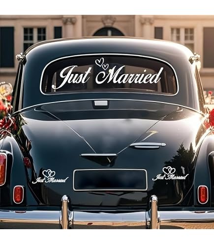 Autocollant "Just Married" Pour Voiture - Cœur Blanc 58 Cm De Large, Résistant Aux UV