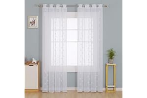 Deconovo - Juego de 2 Cortinas de Visillo de Estrella Bordadas con Ojales para Dormitorio, salón, 140 x 260 cm, Color Blanco