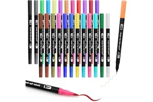 APOMOONS 24 Colores Rotuladores Doble Punta, Punta Doble Rotuladores Lettering, Lettering para Niños y Adultos, Rotuladores Graffiti para Colorear, Dibujar, Bricolaje, Diario