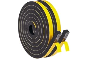 GUKOY Nastro di Tenuta Adesivo Guarnizione Porta per Porte Finestre, 2 Rotoli 12 mm x 10 mm x 4M Nastro in Schiuma Guarnizione in Gomma per Collisione Sigillo Isolamento Acustico, Nero 2