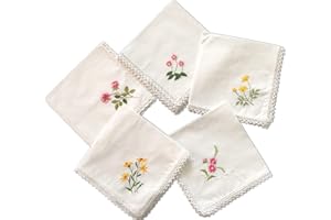 HARRINGTON MARLEY Fazzoletti da donna in 100% cotone, stile vintage floreale, bordo in pizzo, per matrimoni, feste, ricami floreali, fazzoletti da donna, bianco, Etichettalia unica