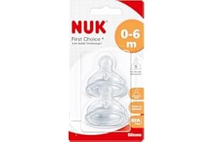 NUK First Choice+ Anti-Colic-Trinksauger Silikon | kiefergerechte NUK Form | Größe 1 (0-6 Monate) S für Tee | 2 Stück