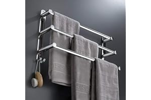 BOYORC Acier Inoxydable Porte-Serviettes de Salle de Bain ，Rétractable Barres Porte-Serviettes Mural, Adhésif Niveaux sans perçage，pour Cuisine, Hôtel (Argent 3 Couches)