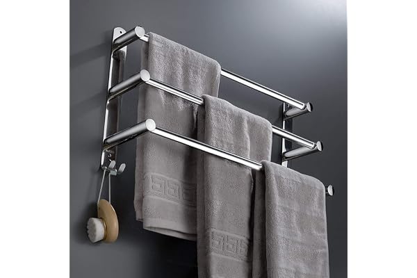 Acier Inoxydable Porte-Serviettes de Salle de Bain ,Rétractable Barres Porte-Serviettes Mural, Adhésif Niveaux sans perçage,pour Cuisine, Hôtel (Argent 3 Couches)