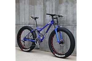 JAMCHE 26Inch Mountain Bikes, Adult Fat Tire Mountain Trail Bike, 27 Speed Bicycle, High-carbon Steel Frame Full Suspension Dual Disc Brake, 4.0 Inch Thick Wheel Mountain Snow Beach Bikes