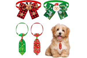 YUPZAR 2 Collari + 2 Cravatte Natalizie per Gatti e Cani Piccoli | Papillon Regolabile con Campanella | Accessori Natale Animali Domestici | Collare Gatto Feste Regalo Cosplay