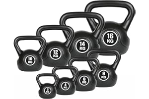 joyionic Kettlebell Peso per Allenamento Muscolare Esercizi Casa Palestra, Impugnatura Strutturata, Protezione Pavimento, 2-16 kg, Nero