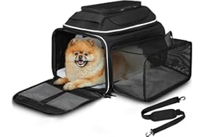Petskd Top and Side Expandable Pet Carrier 17x11x9.5 Southwest Alaska Airline Approved, Soft Small Dog Cat Carrier for 1-10 LBS Pets with Locking Safety Zipper and Anti-Scratch Mesh(Black)
