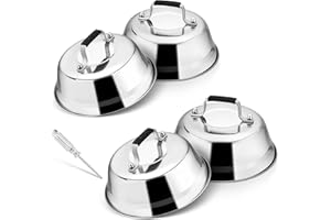 Joyfair Burgerglocke, 4 Stück Edelstahl Burger Glocke mit Gummigriff, Schmelzglocke mit Schraubenzieher für Grill, Steak, Käse, Teppanyaki, Außen & Innen, Schwerlast & Spülmaschinenfest - 16,8 x 6 cm
