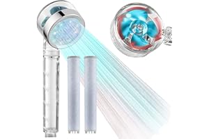 GORGER Shower Head, High Pressure Water Saving Handheld Showers, High Pressure Filter Shower Head for Hard Water Low Water Pressure, Propeller Turbo Pressure Boosting Led Shower Head with 2pcs Extra Filter