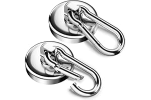 FINDMAG 2 Pack Large Magnetic Hooks, 45.5 KG(100 LBS) Super Strong Neodymium Magnets with Swivel Carabiner Snap Hooks, Strong Magnet Hook Heavy Duty for Indoor/Outdoor Hanging - 32 mm