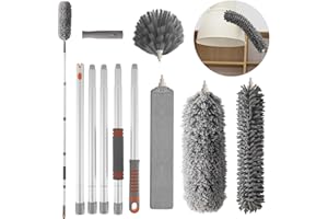 Jubor Teleskopowy miotełka do kurzu, wysuwana pajęczyna z aluminiowym uchwytem teleskopowym 230 cm, zmywalna szczotka do kurzu z mikrofibry do sufitu, wentylatorów, pajęczyn, rolet