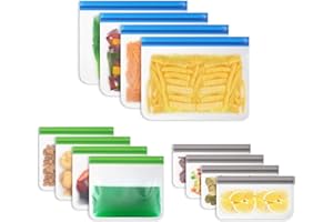 Vicloon Bolsas de Silicona Reutilizables, 12 Pack Bolsas Congelar para Almacenamiento de Alimentos, Bolsas de conservacion para Fruta Sandwiches Verduras, Sin BPA