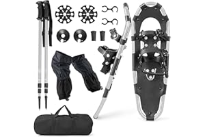 COSTWAY Set de Raquettes à Neige 4 en 1 Aluminium pour Adultes Jeunes, Chaussures Neige Randonnée avec Bâtons Réglable Sac Transport Pointure 35-45, Charge 30-130kg