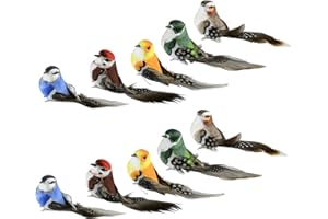 Yunyige Pajaritos Decorativos,Pajaros Miniatura,10 Piezas Pajaro Decorativos Jardin,Pájaro de Simulación con Clip Decorativo
