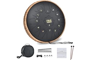 FOUR UNCLES Steel Tongue Drum 12 Inch 13 Notes Hand Pan Drums with Travel Bag Sticks Music Book Mallets, C Major Musical Instruments for Entertainment Meditation Yoga Zen Gifts (Obsidian)